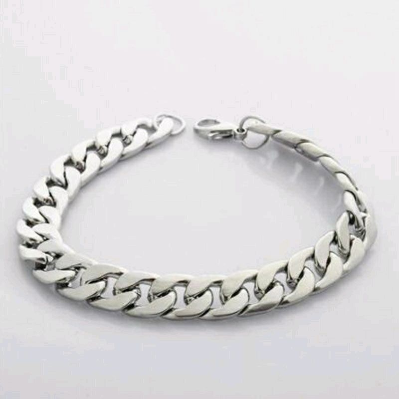 GELANG RANTAI TITANIUM SILVER MODEL PIPIH ANTI KARAT PRIA DAN WANITA