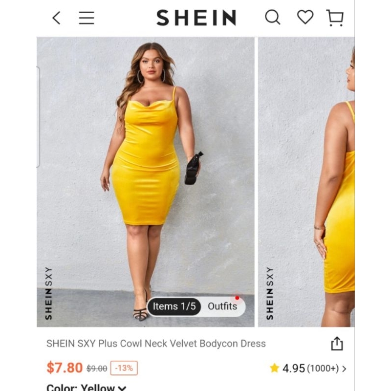 Dress Shein Velvet Yellow Mustard 3XL Big Size Jumbo Plus Size Melar Stretch