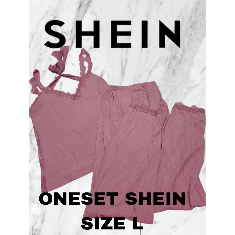 Baju tidur Shein Piyama Sexy Semi Rib Pajamas One Set Oneset Nude Pink XL