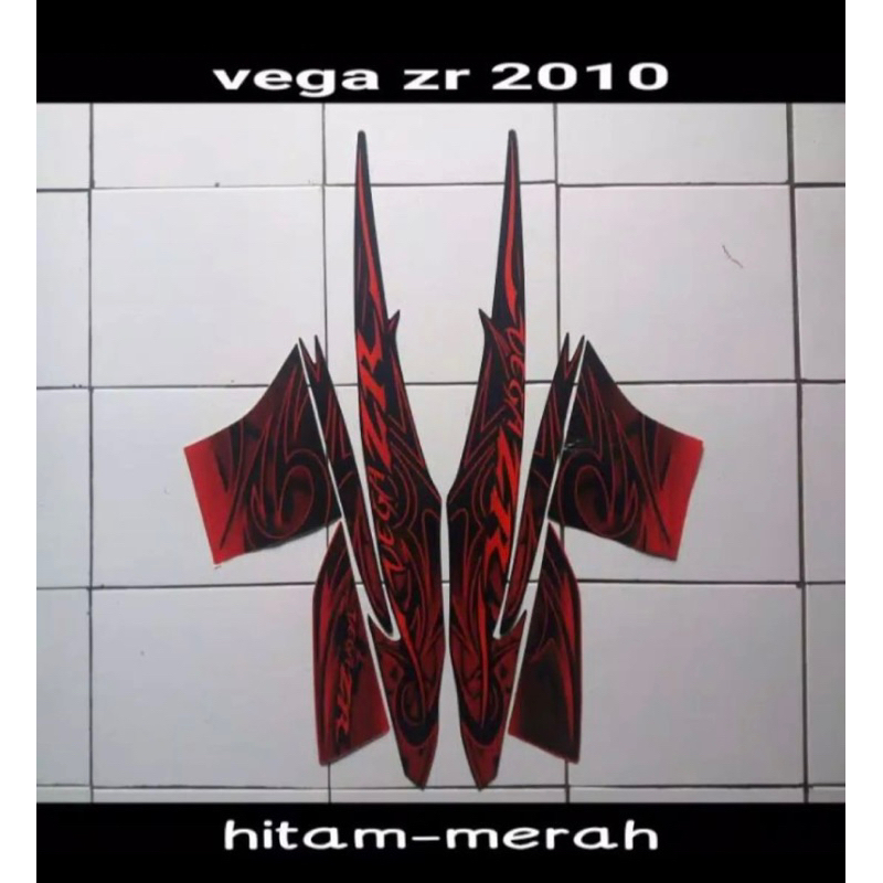 STICKER FULL SET STRIPING LIS BODY YAMAHA VEGA ZR 2010 WARNA MERAH HITAM STANDAR