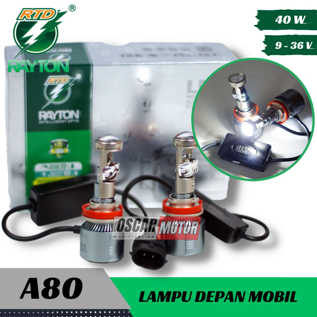 LAMPU UTAMA MOBIL 2 PCS RAYTON A80 H11 H4 H H7 KIPAS RTD LED 40 WATT 19-36V SUPER CAR