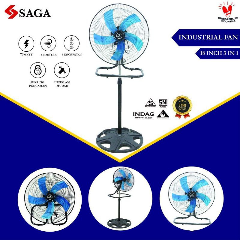 KIPAS ANGIN SAGA 3 IN 1 / KIPAS ANGIN BESI / KIPAS ANGIN TORNADO / KIPAS ANGIN ARASHI GARANSI 3 TAHU
