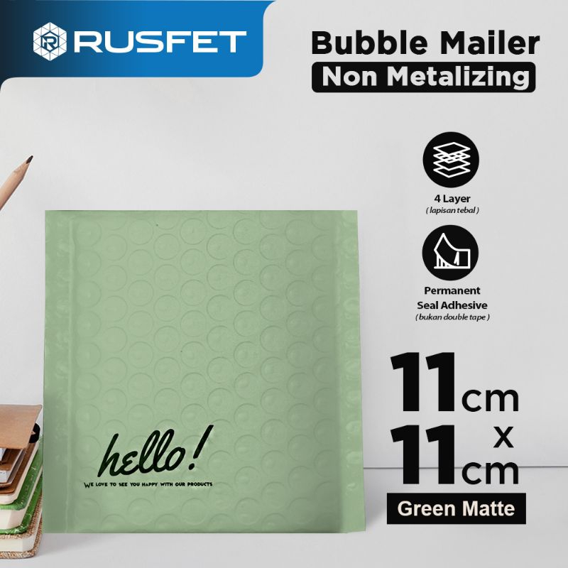 AMPLOP BUBBLE MAILER HIJAU BUBBLE WRAP ENVELOPE GREEN RUSFET 11X11