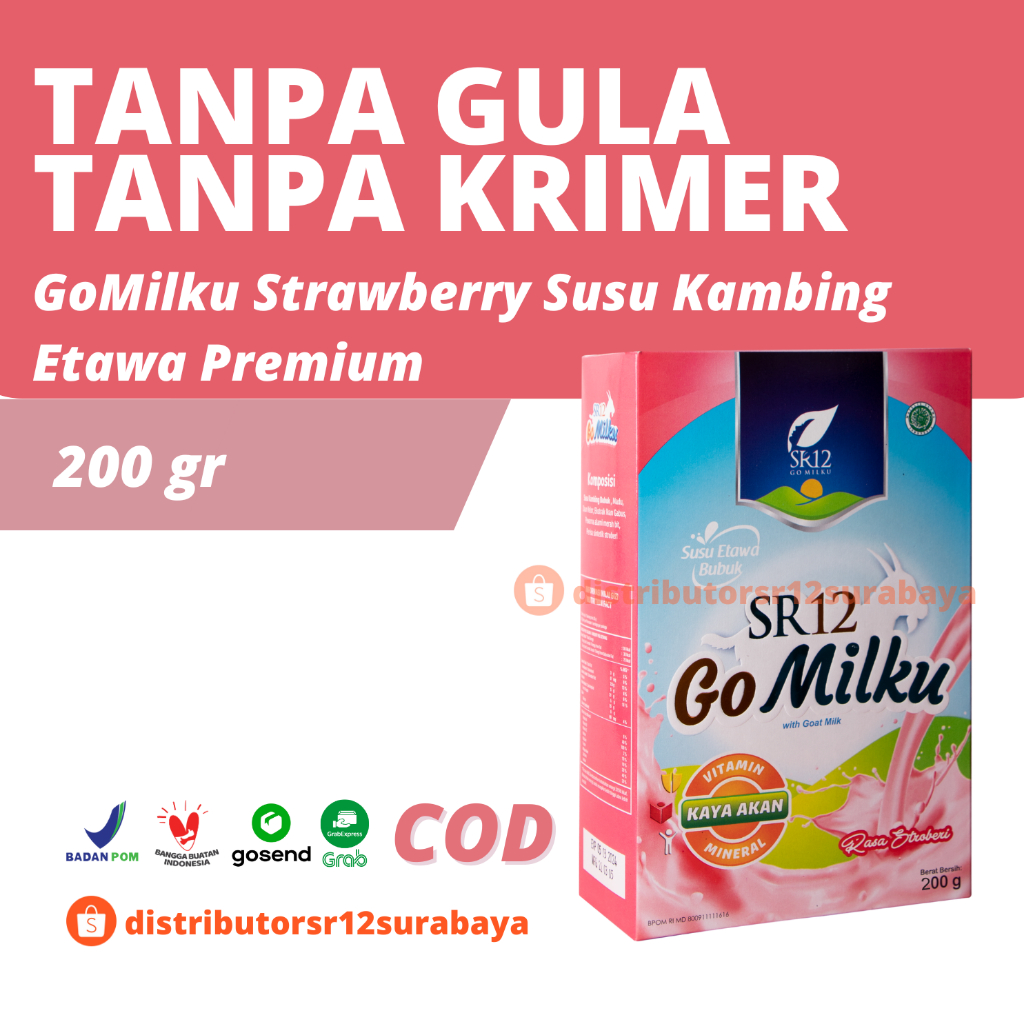 

Gomilku Strawberry 200gr SR12 Go Milku Stroberi Susu Kambing Etawa Bubuk Melancarkan Produksi Asi