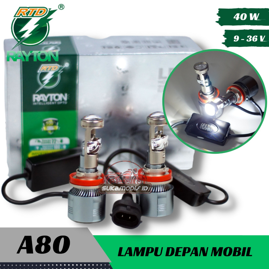 LAMPU UTAMA MOBIL 40 WATT 19-36V A80 H11 H4 H H7 KIPAS RTD LED  SUPER CAR 2 PCS RAYTON