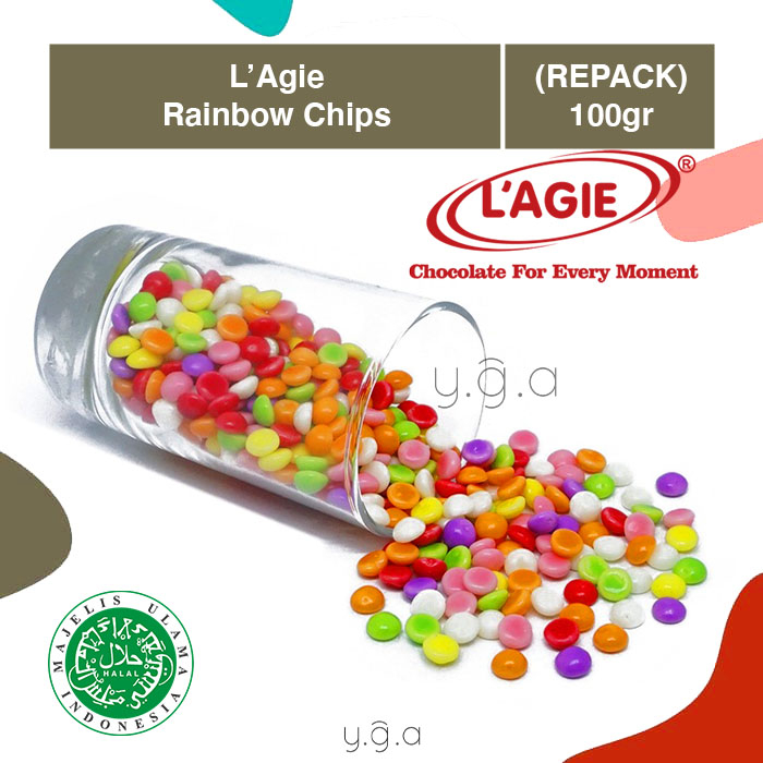 

Rainbow Chips L'AGIE (REPACK) 100gr / Lagie Chocochip Warna / Cokelat Chip Rainbow Pelangi