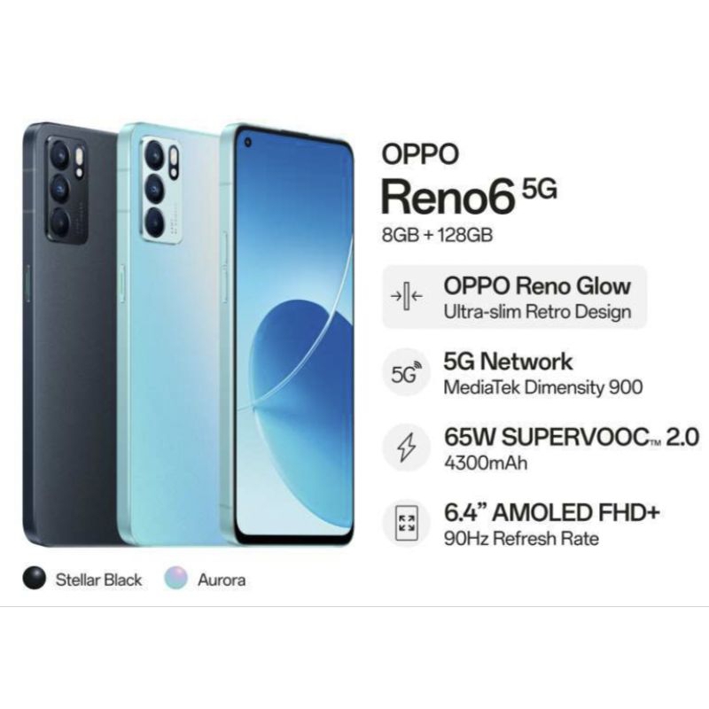 OPPO RENO 6 5G 8/128GB | RENO 6 4G 8/128 - Garansi Resmi Oppo Indonesia