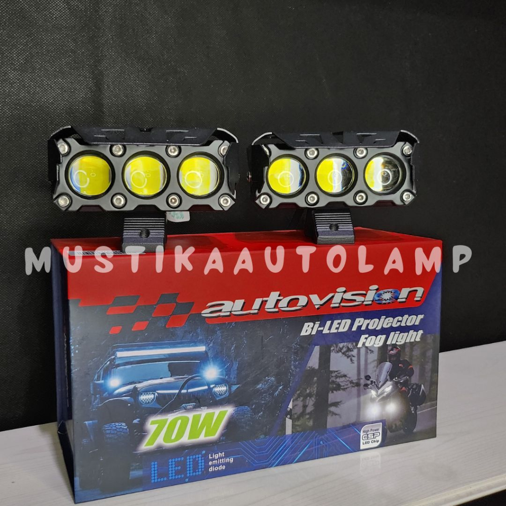 Autovision Mini Biled Projector Laser 3 mata Putih