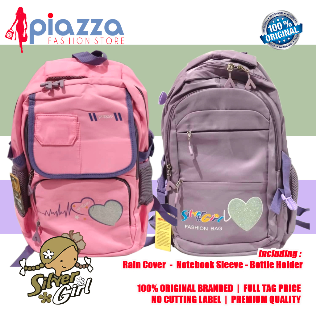 Tas Ransel Anak Sekolah SILVER GIRL Motif Love 100% Asli