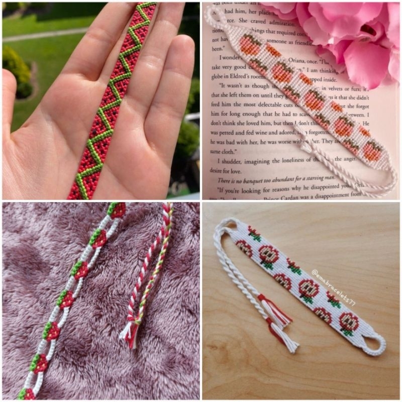 friendship bracelet chain fruits buah, strawberry, semangka, peach gelang anyam