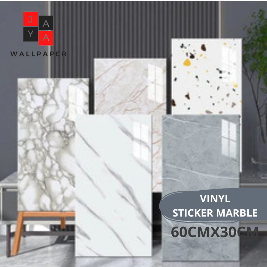 Wallpaper dinding Vinyl Marble 60 x 30 cm / Lantai Vinyl Marbel Granit / Stiker Lemari Cabinet Marbel
