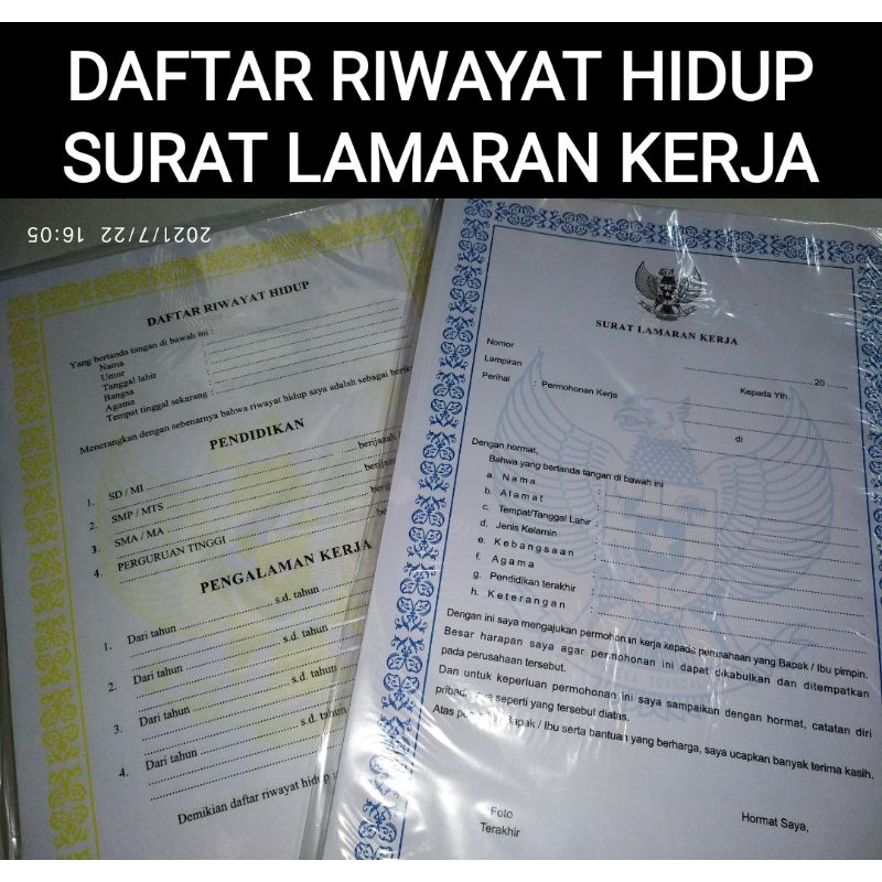 

1 PAKET SURAT LAMARAN KERJA DAN DAFTAR RIWAYAT HIDUP MURAH