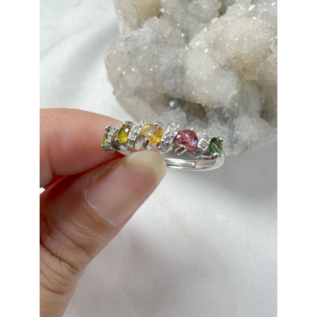 Cincin Watermelon Tourmaline Batu Alam Natural Crystal Ring