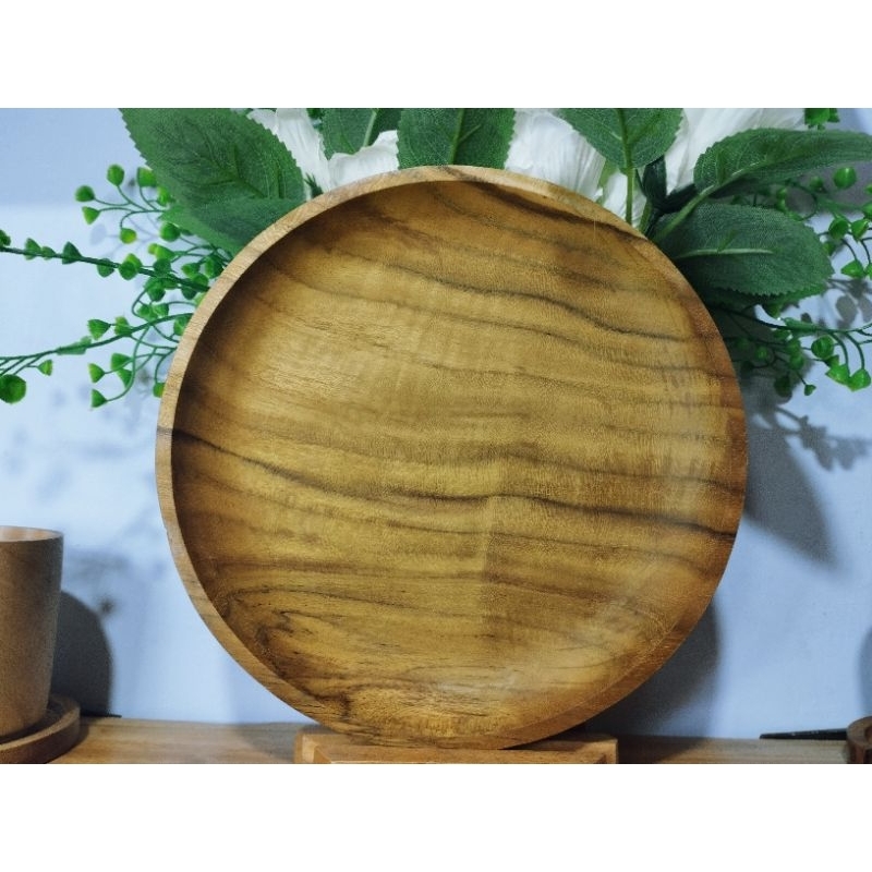 PIRING BULAT/PIRING LIUK 20CM.KAYU JATI | NAMPAN KAYU JATI 20CM | PIRING KAYU