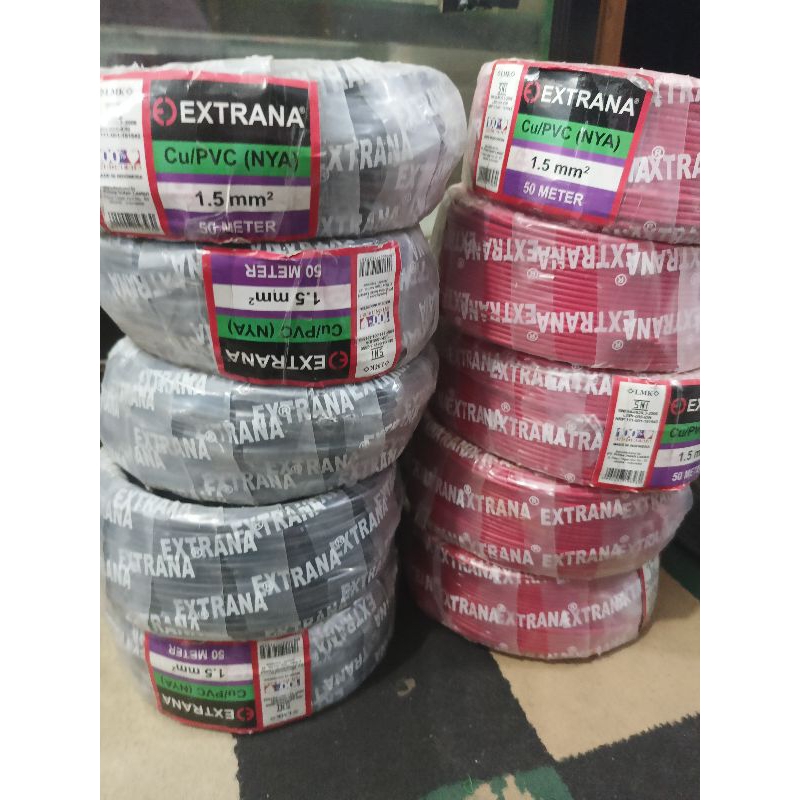KABEL EXTRANA 1.5 mm² 50Meter NYA merah dan hitam