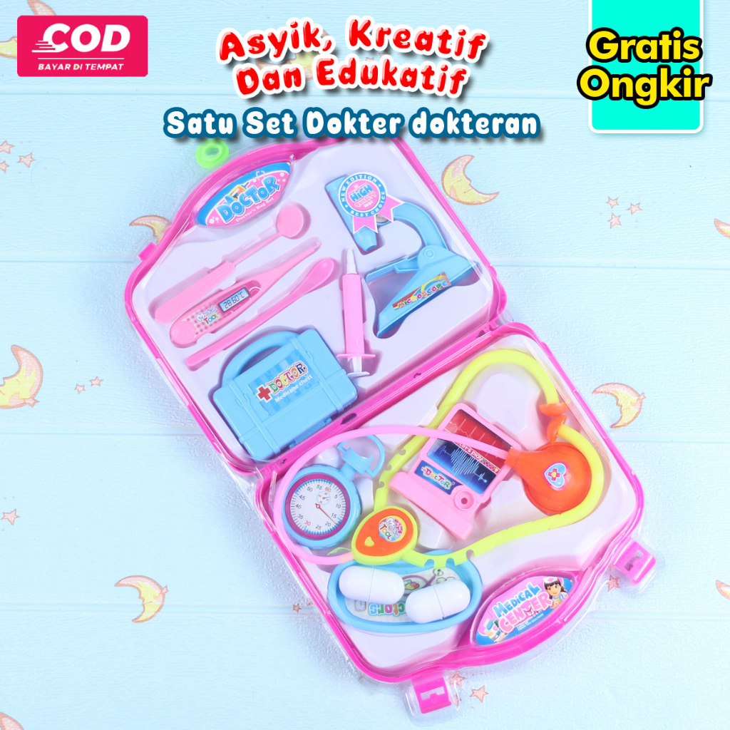 Mainan Anak Dokter Dokteran Lengkap Satu Set Koper Lengkap Perempuan Cewek Warna Pink Bagus Kado Ula