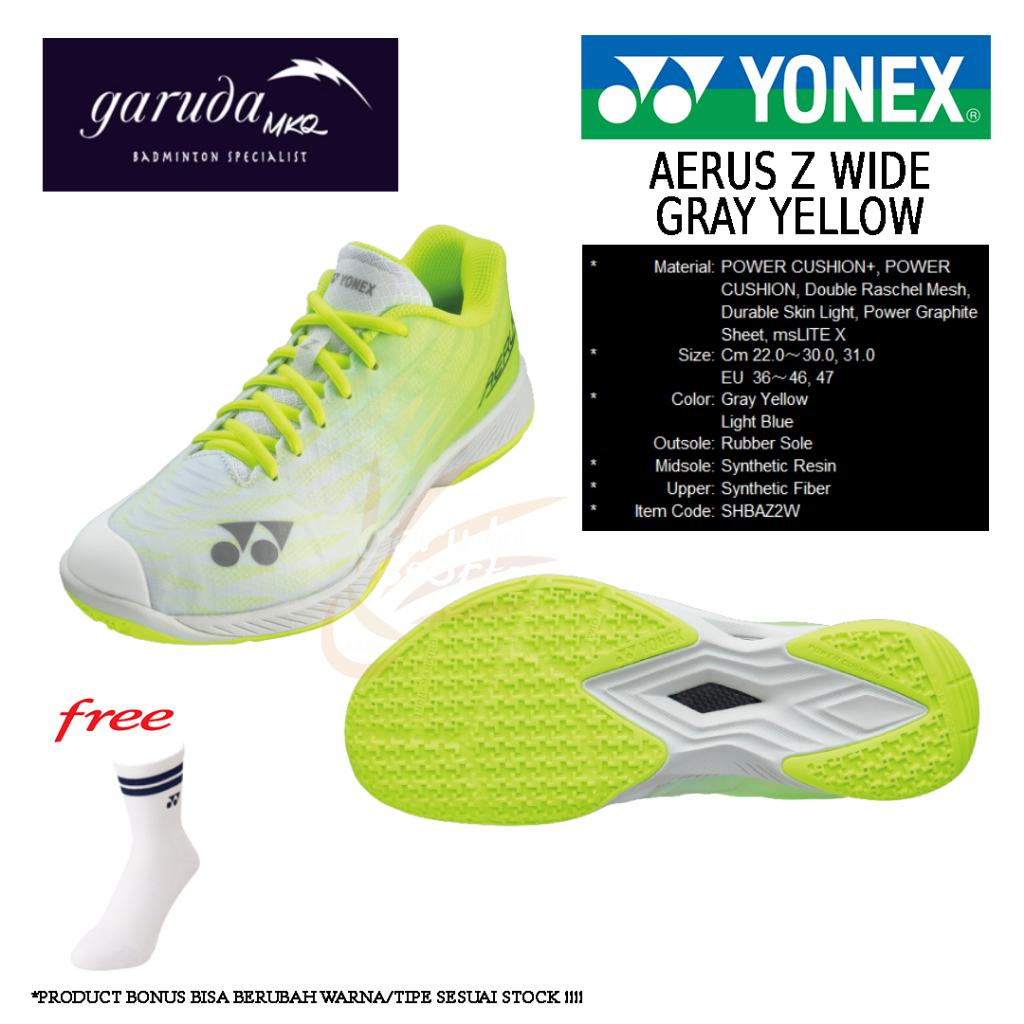 SEPATU BADMINTON YONEX AERUS Z2 WIDE / AERUS Z2W /  AERUS Z 2 GREY YELLOW WIDE SERIES