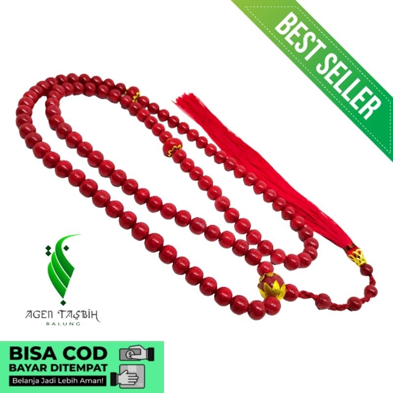 Tasbih Batu Coral Marjan merah, putih & orange Size 6mm Unik original