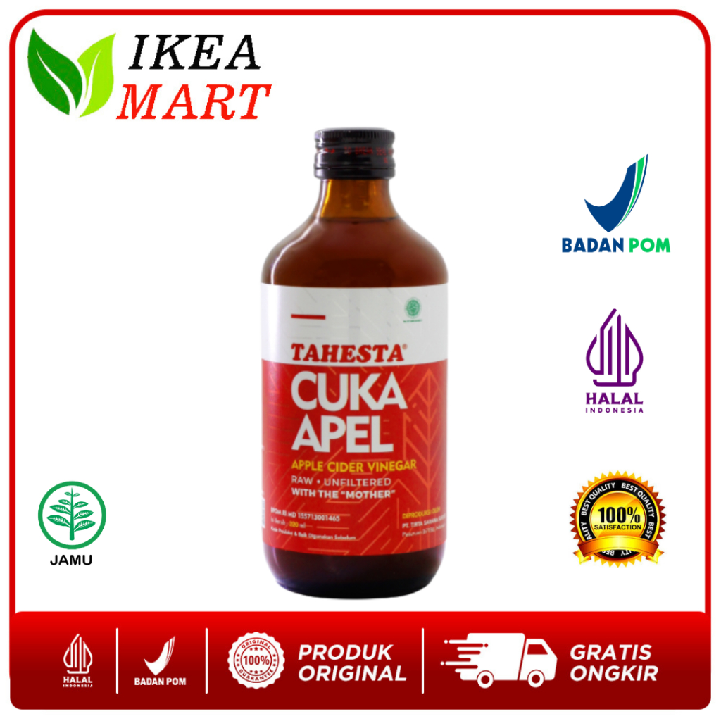 Cuka Apel Tahesta Original Organik Ampuh Untuk Diabetes & Batu Empedu Cuka Apel Tahesta 320ml Halal 