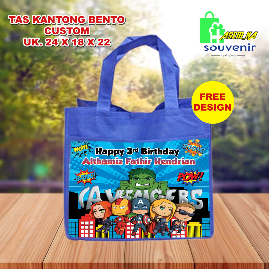 

GOODIE BAG TAS KADO BINGKISAN SNACK ULANG TAHUN MODEL KANTONG BENTO BISA CUSTOM NAMA - FREE DESAIN
