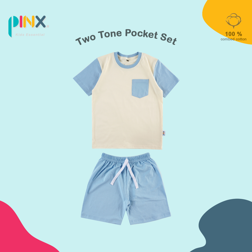 SALE PinxKids - Setelan Anak usia 1 - 8 tahun Two tone / Setelan anak Pocket tee Sky Blue