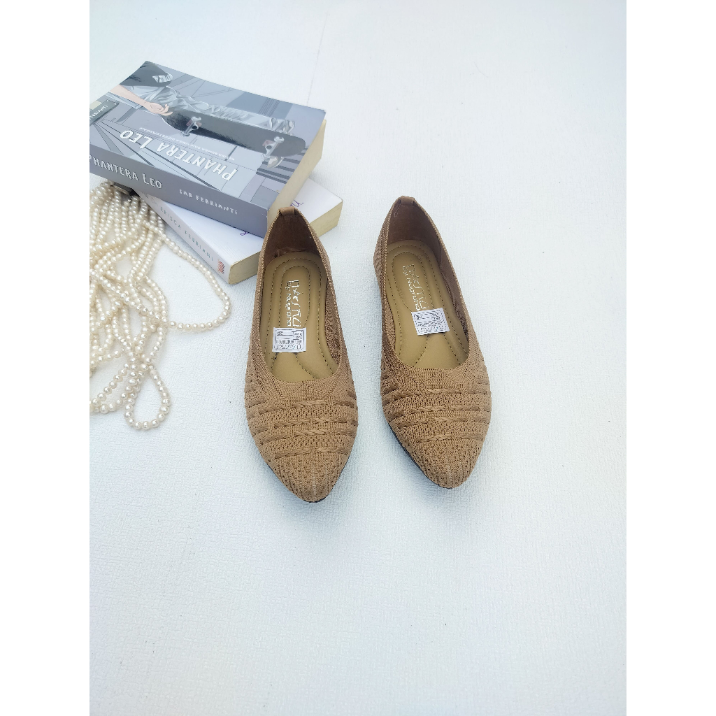 Murah  Sepatu Slop Wanita Flat Shoes Rajut Import Lentur Elastis Soll Karet - N12