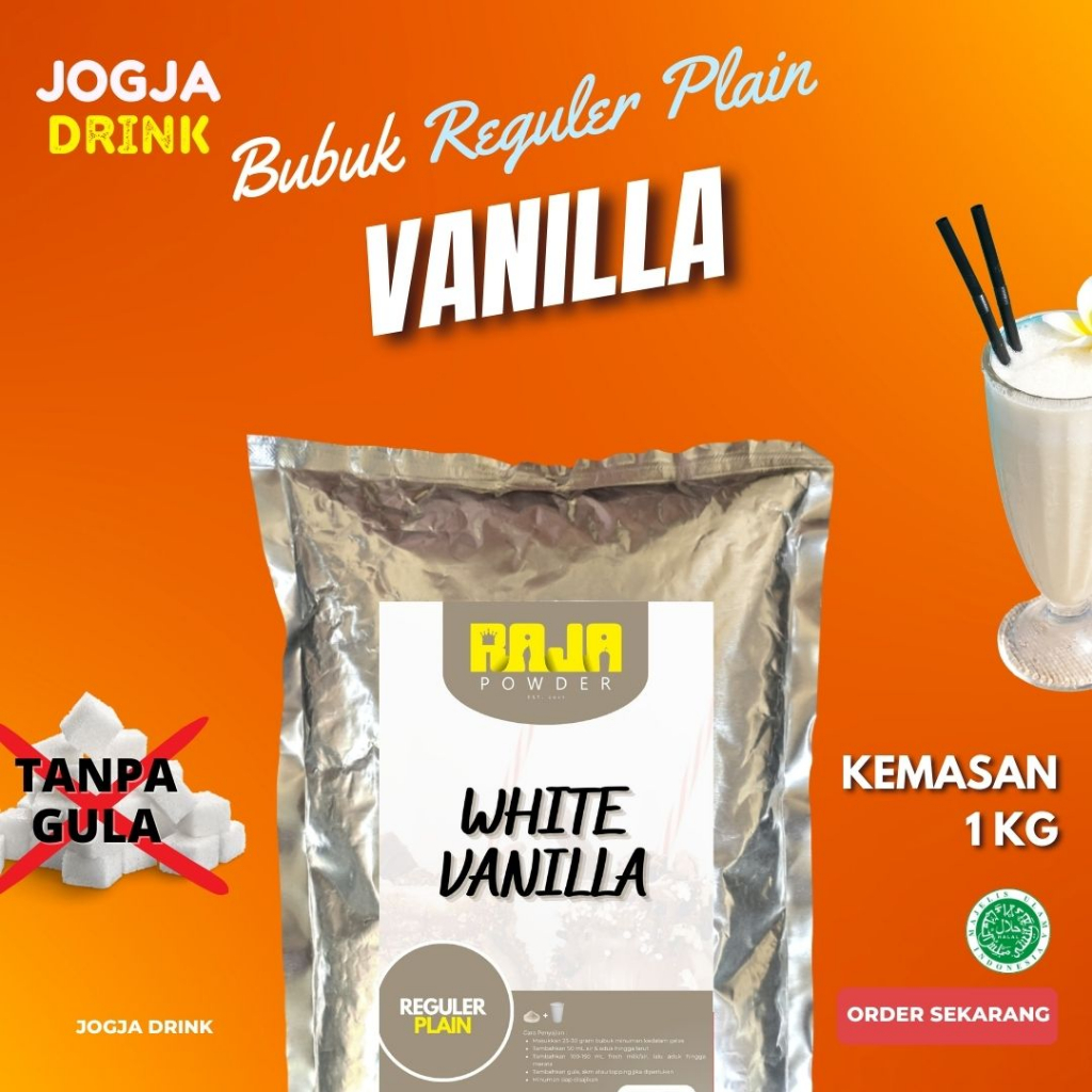 

Bubuk Minuman Rasa Vanila Kekinian Vanilla White Powder 1000 gram / 1 Kg Kiloan Reguler Premix Campuran Gula / Plain Original