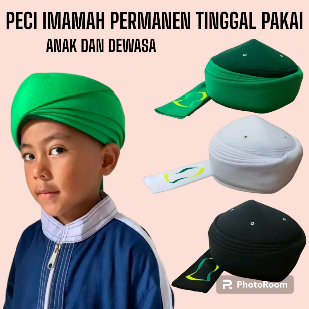 Peci Imamah Permanen 2 Lipatan Sorban Imamah Permanen Dewasa Peci Imamah Anak