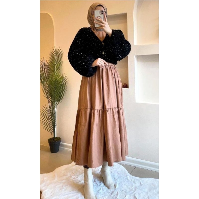 Rok Wanita Casual Cantik Formal Skirt Kekinian Polo Linen