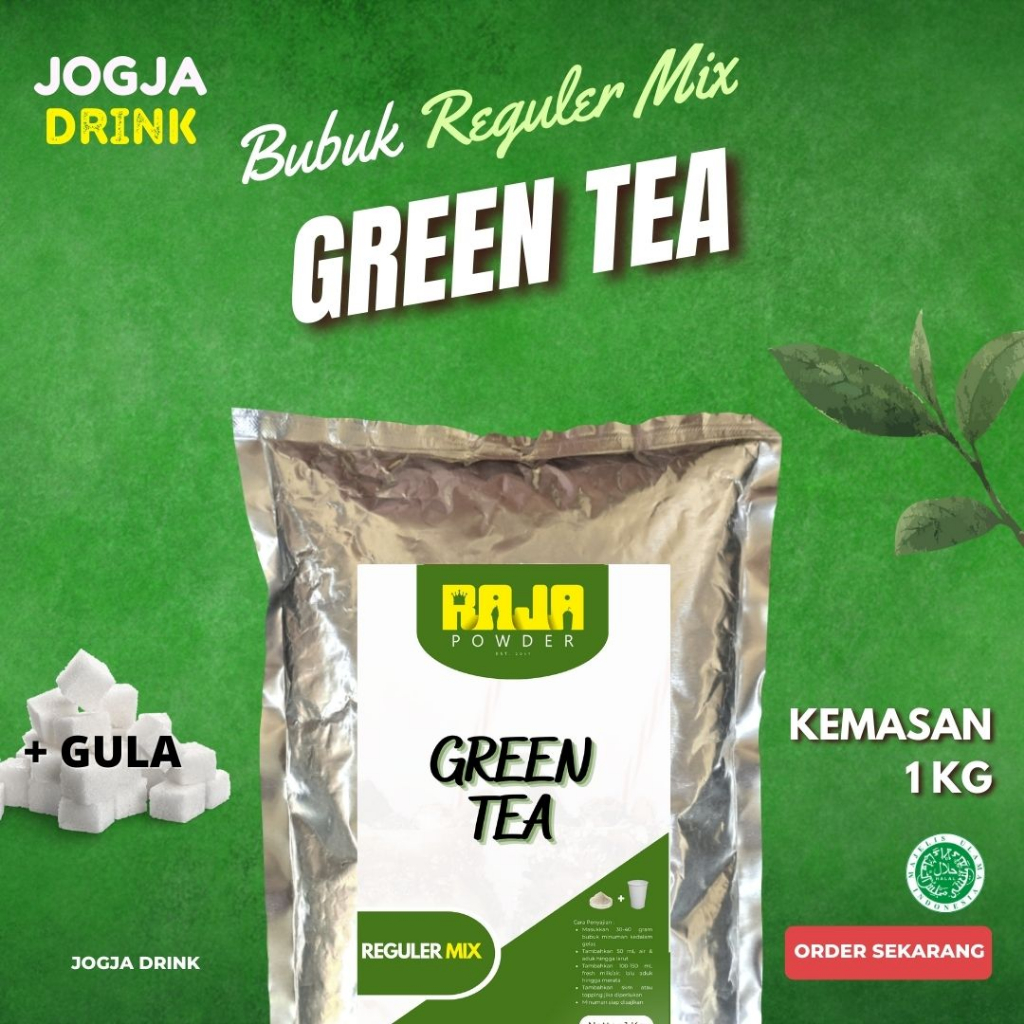 

Bubuk Minuman Rasa Teh Hijau Kekinian Green Tea Powder 1000 gram / 1 Kg Kiloan Reguler Premix Campuran Gula / Plain Original