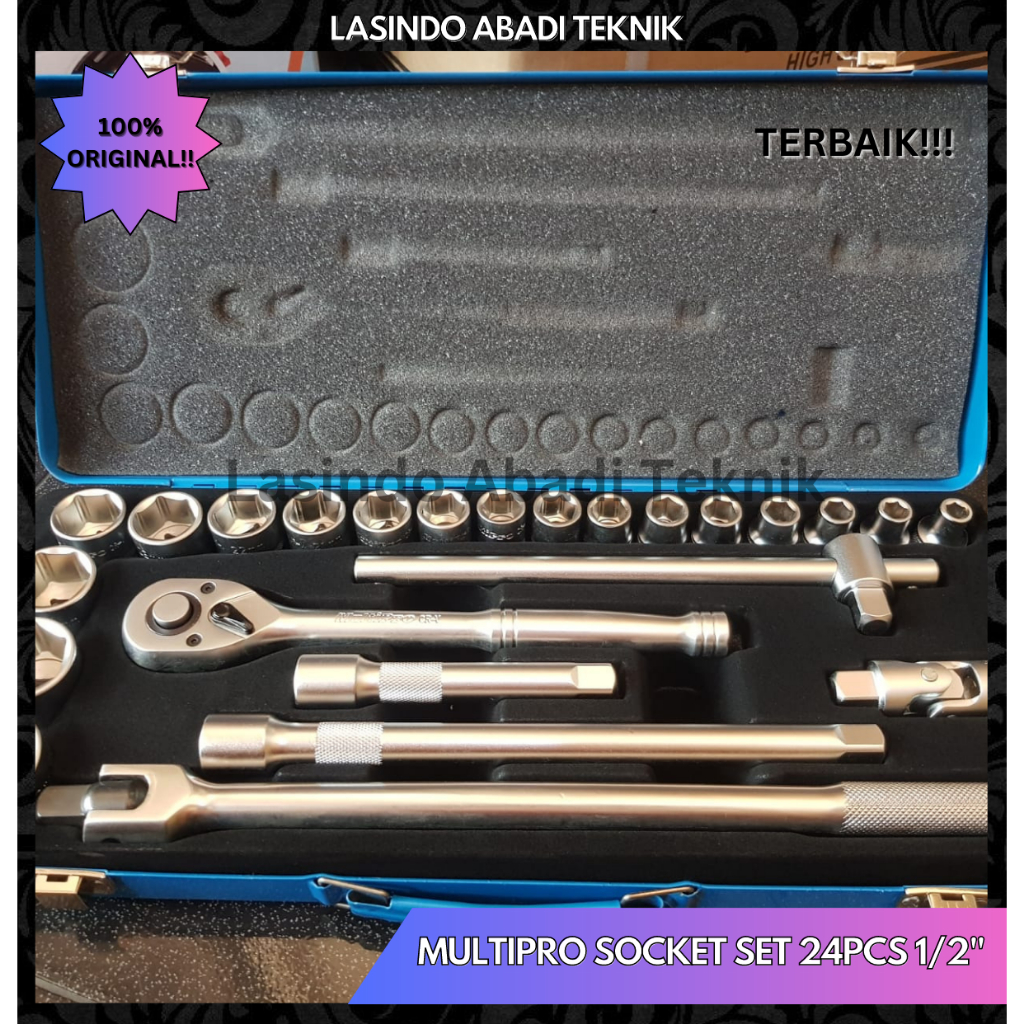 MULTIPRO socket set 24pcs 1/2 INCH kunci sok shock 8-32mm