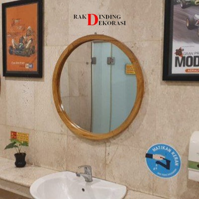 Cermin Lis Kayu Aesthetic Scandinavian Vintage Cermin Dinding Bingkai Frame Kayu Bulat Gantung Tempe