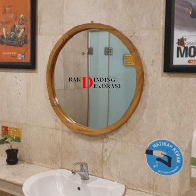 Cermin Lis Kayu Aesthetic Scandinavian Vintage Cermin Dinding Bingkai Frame Kayu Bulat Gantung Tempe