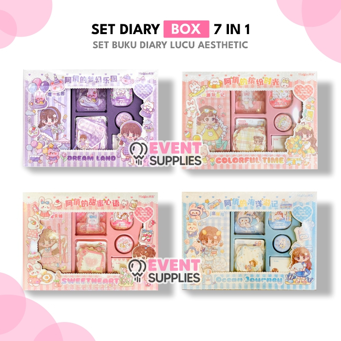 

Set Lengkap Diary Box Aqiao 7in1 / Gift Box Sticker Korea Aesthetic