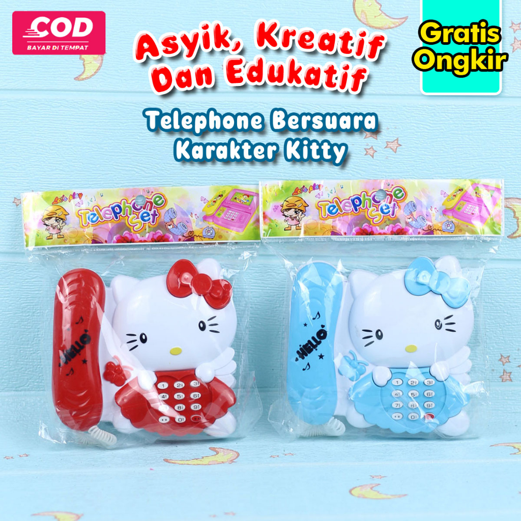 Mainan Telepon Anak 2 Tahun Musik Lagu Suara Tombol Angka Karakter Hello Kitty Lucu Pendengaran Asyi
