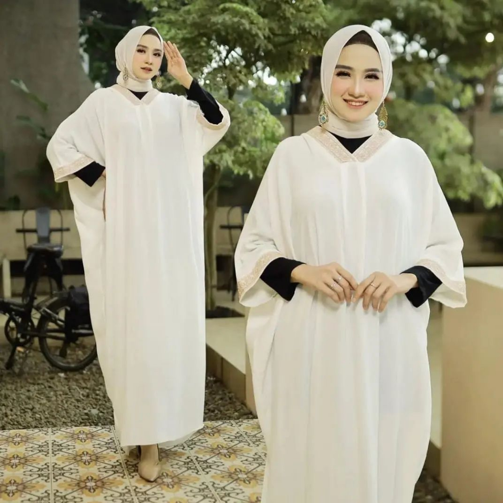 PRILY KAFTAN Baju Muslim Wanita Dewasa Jumbo M L XL XXL Crinkle Airflow Mix Renda Kaftan Kondangan L