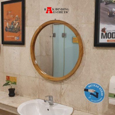Cermin Lis Kayu Aesthetic Scandinavian Vintage Cermin Dinding Bingkai Frame Kayu Bulat Gantung Tempe