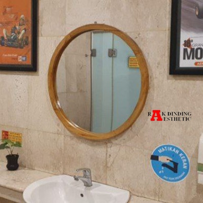 Cermin Lis Kayu Aesthetic Scandinavian Vintage Cermin Dinding Bingkai Frame Kayu Bulat Gantung Tempe