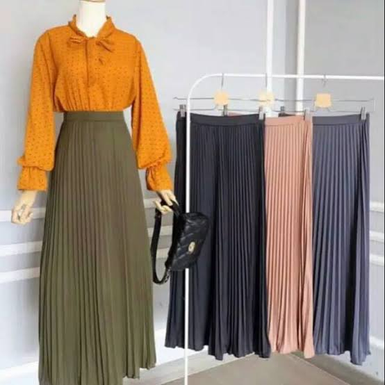 Rok panjang wanita super tebal  Bawahan muslim wanita  Rok plisket premium lipatan besar