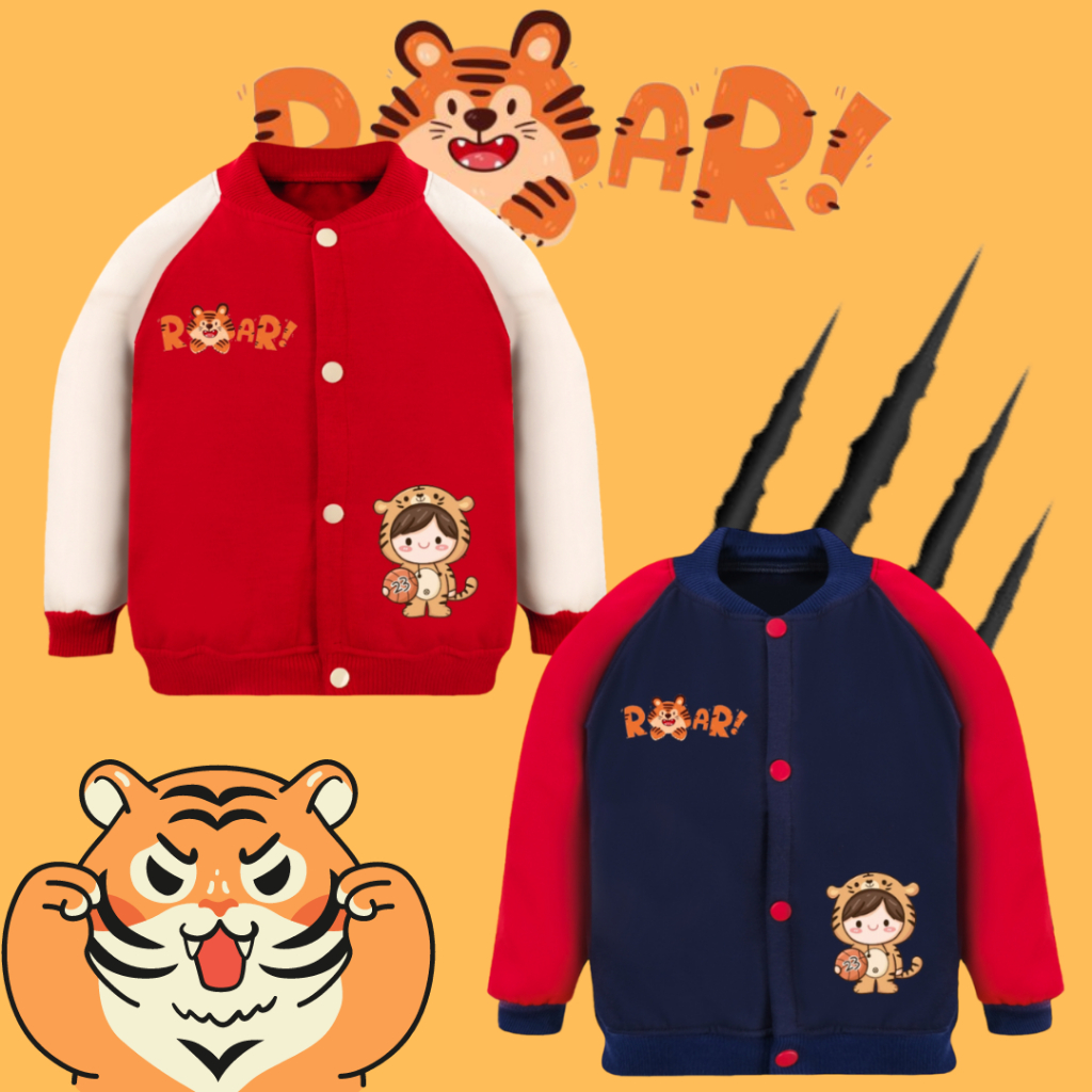 Jaket Baseball Anak Laki laki perempuan 1-5 tahun varsity cowok cewek bomber bahan fleece gambar hew