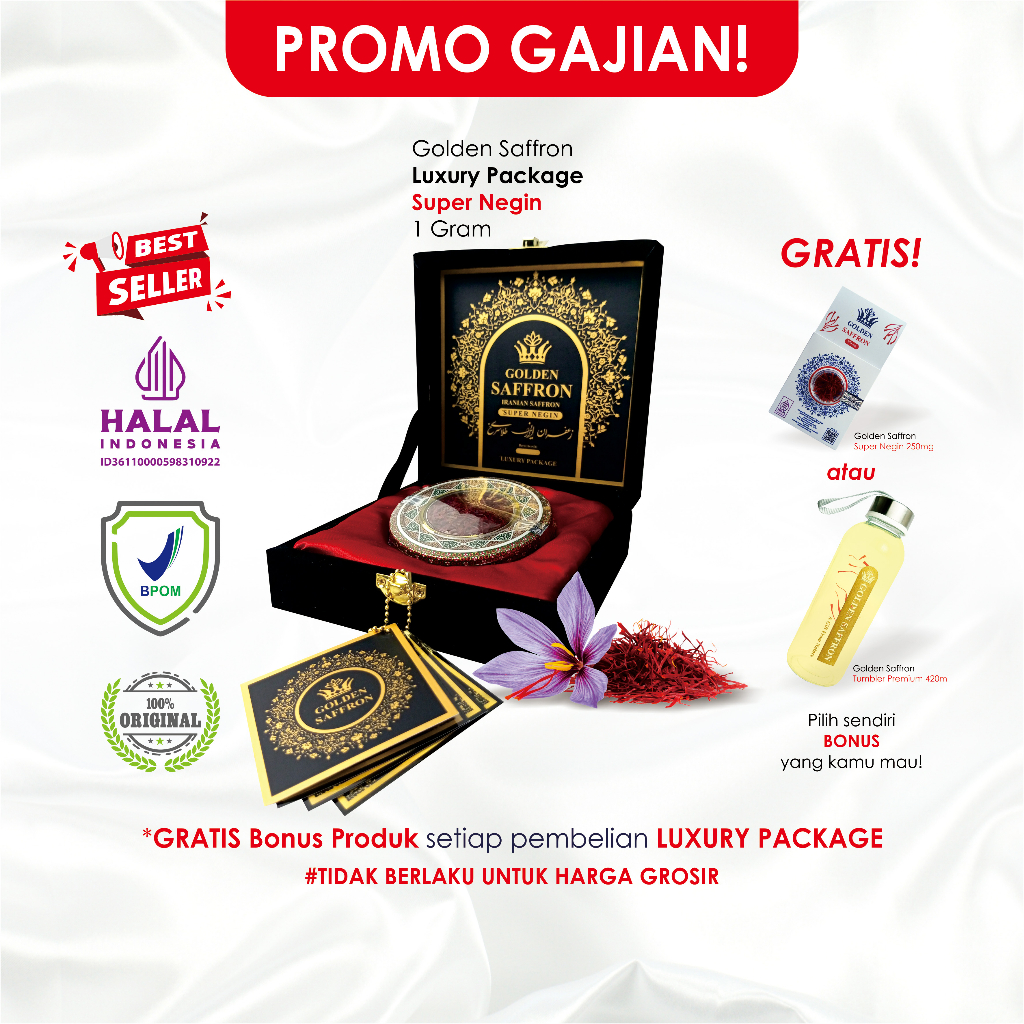 

PROMO! Saffron / Safron Luxury Package Super Negin (Finest Quality A++) 1 Gram Golden Saffron 100% Original