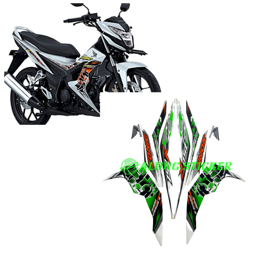 STIKER STRIPING LIS LES BODY MOTOR HONDA SONIC 150R TAHUN 2015 WARNA PUTIH-HIJAU 1SET STANDAR