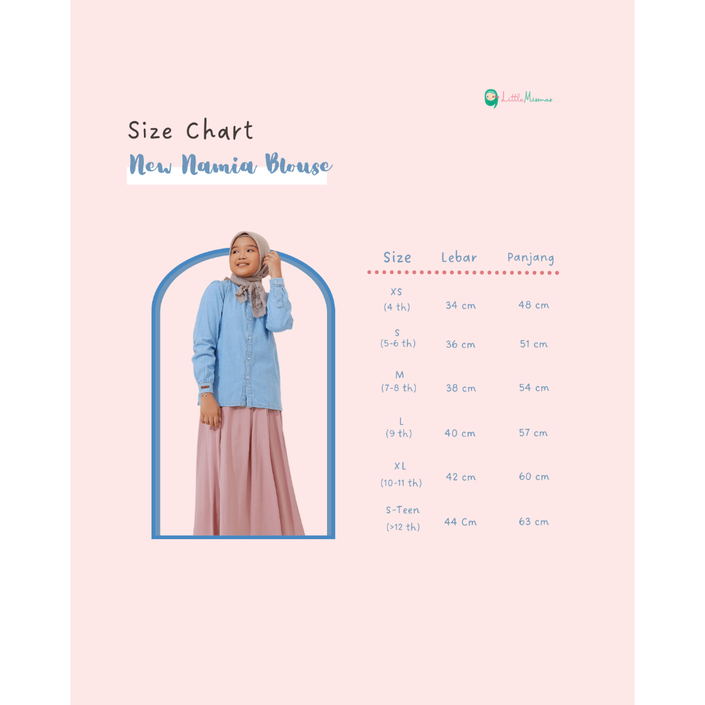 LITTLE MISSMOS - New Namia Blouse, Blouse Anak muslim lengan panjang dengan bahan Katun denim yang pas ketebalannya untuk kemeja, dengan warna basic denim dark dan light denim