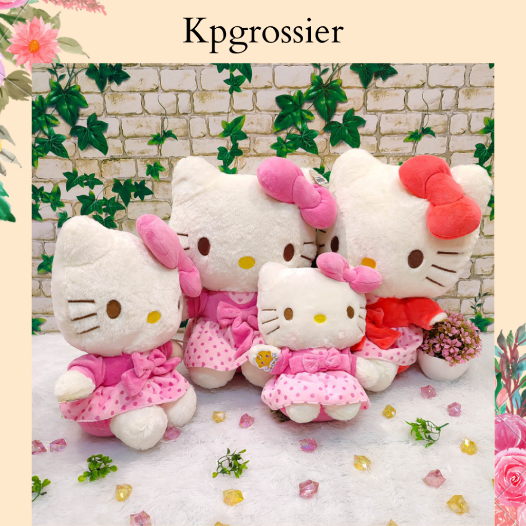 Boneka Hello Kitty Jumbo Mini Lucu Import Baju Dress Pita Pink 21, 27 dan 33 cm