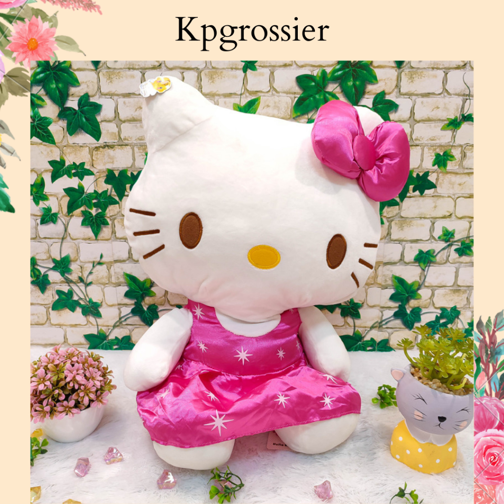 Boneka Hello Kitty Lucu Jumbo Besar Import Dress Bintang Pink 45 cm