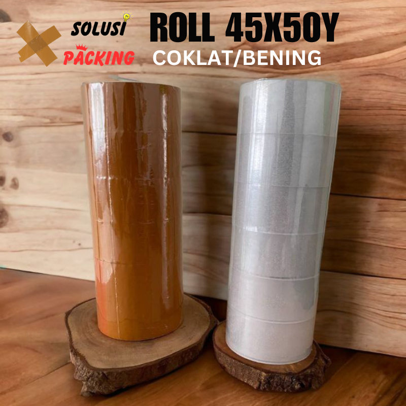 

Lakban Roll isi 6 pcs Bening Coklat 2 inch x 50Y ( 45mm x 50 yard) Solatip Tebal Murah Ekonomis