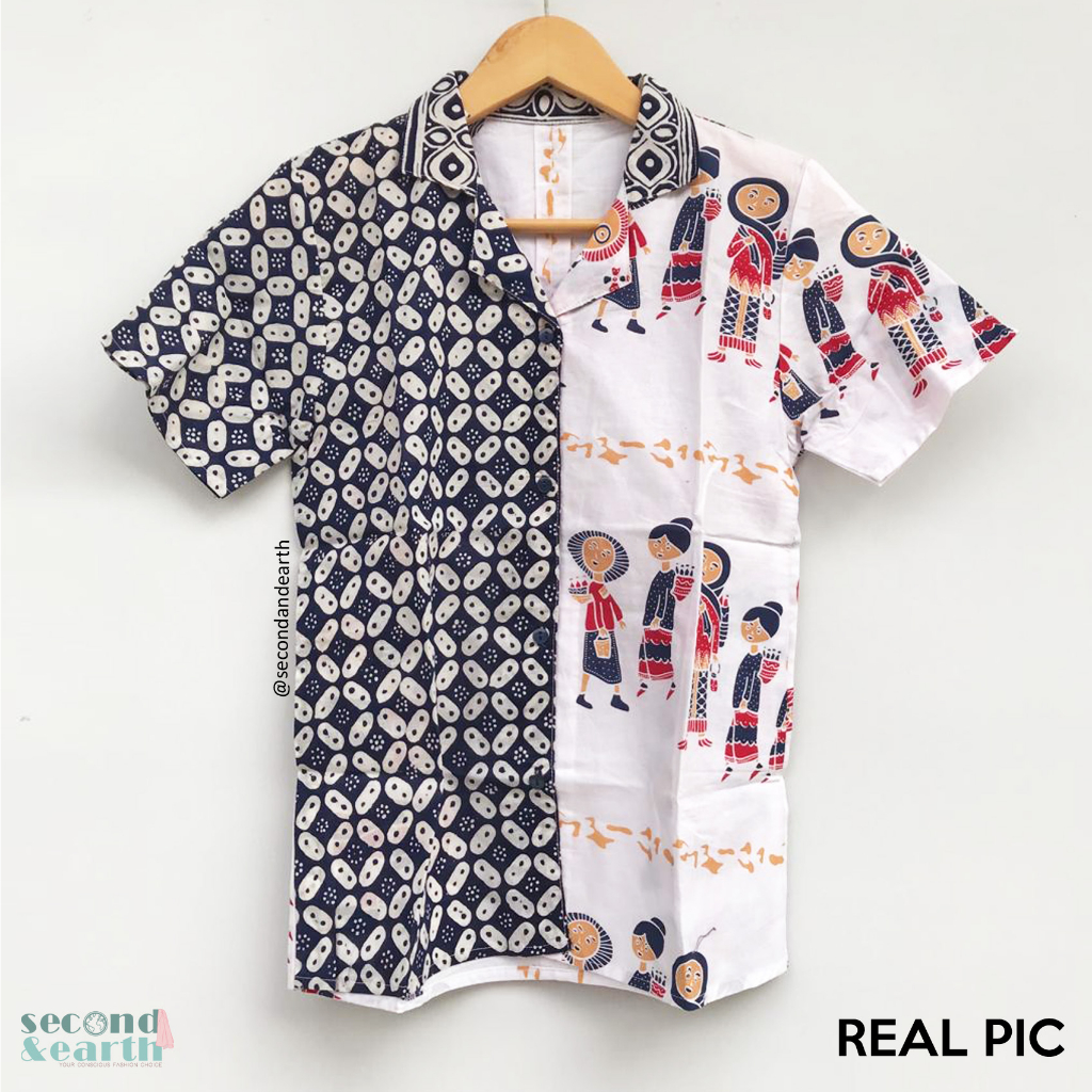 NEW Batik Roemah Kemeja (XS-M) Atasan Kerja Wanita Kemeja Lengan Panjang Batik Katun Putih Motif Ora