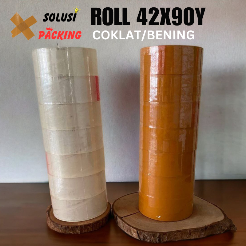 

Lakban Roll isi 7 pcs Bening Coklat 2 inch x 90Y ( 42mm x 90 yard) Solatip Tebal Murah Ekonomis