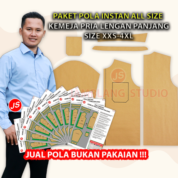 Paket Pola Instan All size Kemeja Pria Lengan Panjang | Pola Semua Ukuran XXS-4XL
