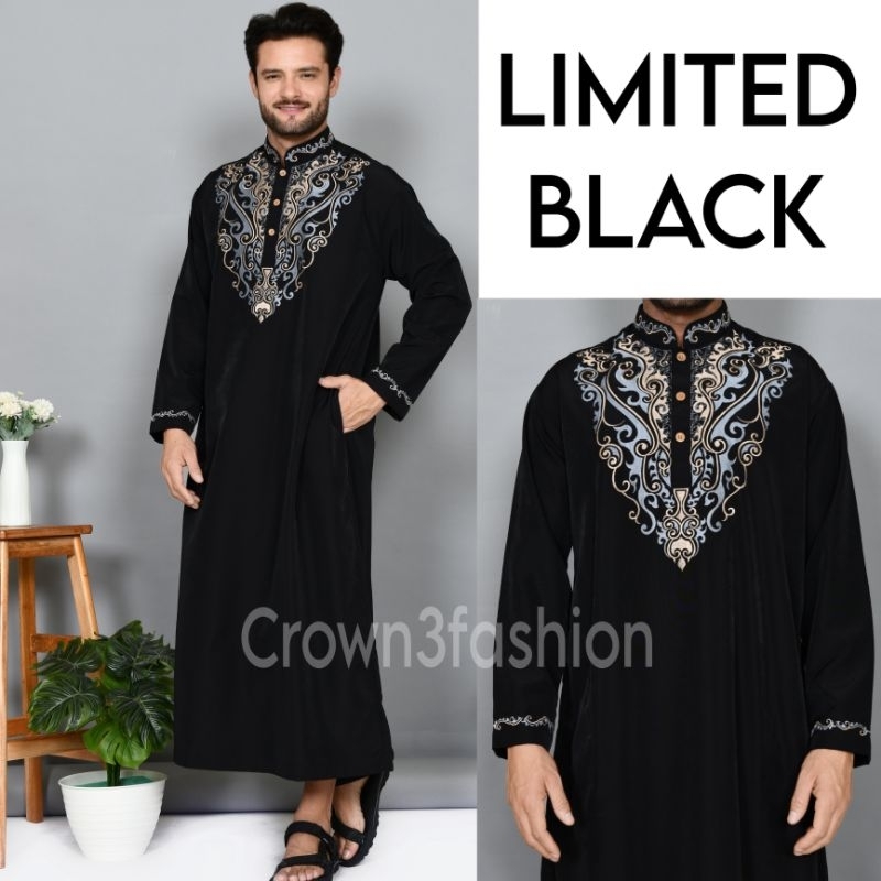 JUBAH BORDIR MEWAH GAMIS HITAM PRIA TERBARU *BISA COD
